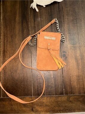 Kenneth Cole Reaction Cognac Tan Crossbody Phone Pouch with Tassel